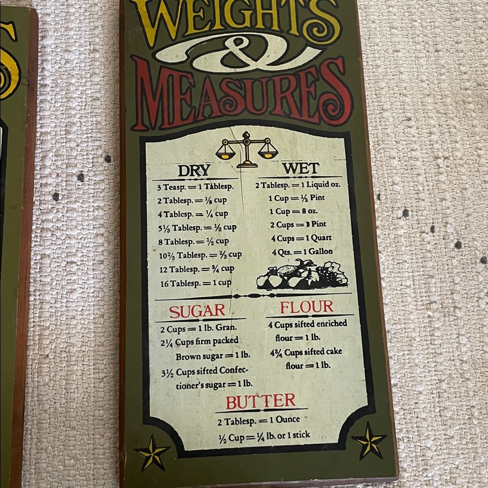 Vintage hand painted weights/measures & spices wood plaques - Picture 3 of 8